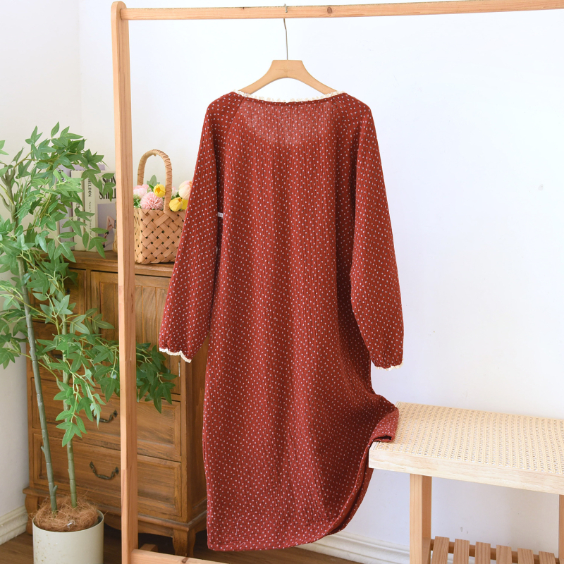 Nėščiai suknelė su ilgomis rankovėmis - 100% medvilnė, crepe dvigubo gauzės audinys, apvalus kaklo iškirptė, keturiems metų laikams namų drabužiai