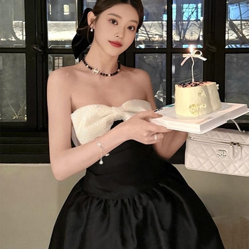 Bez plecu siksnas prom kleita, A līnija, augsts jostasvietā, midi garums, poliester, elegants stils