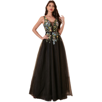 Garā balles kleita ar dziļu V-dekolti, izšūta mežģīne un tīkla audums, poliester