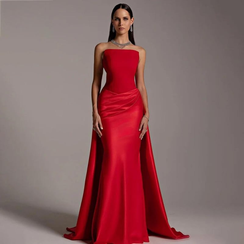 Rochie de seară fără bretele, siluetă sirenă, lungă, poliester, pentru petreceri, talie la nivel mediu, fără mâneci