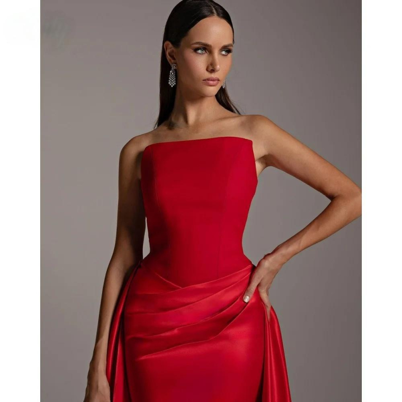 Rochie de seară fără bretele, siluetă sirenă, lungă, poliester, pentru petreceri, talie la nivel mediu, fără mâneci