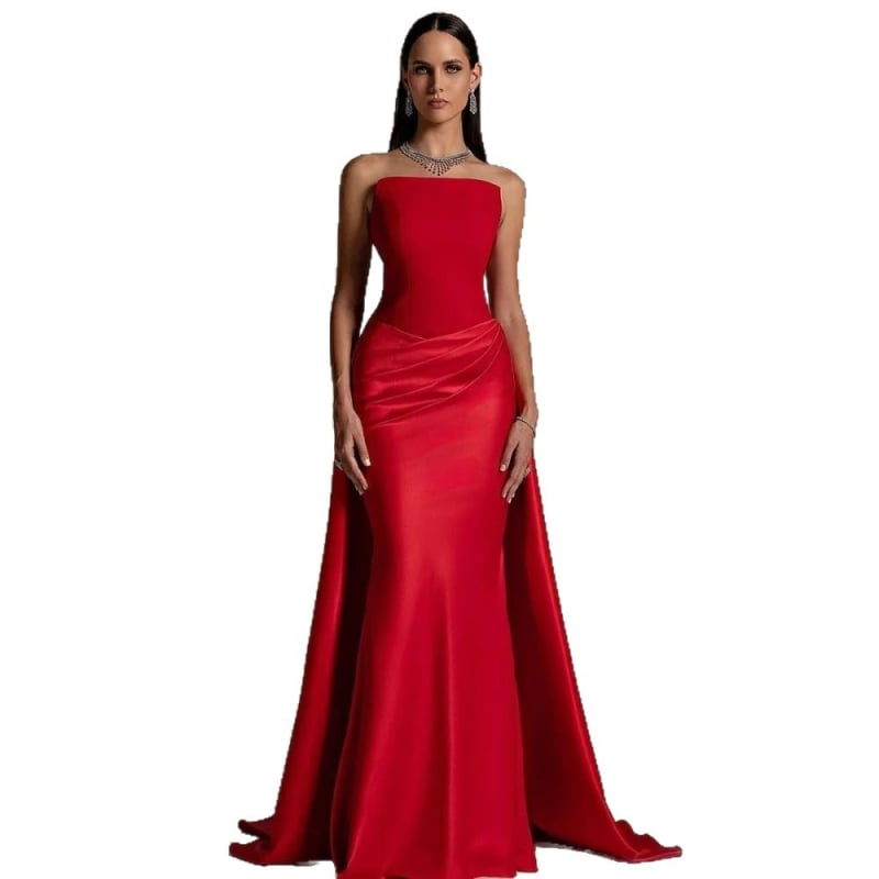 Rochie de seară fără bretele, siluetă sirenă, lungă, poliester, pentru petreceri, talie la nivel mediu, fără mâneci