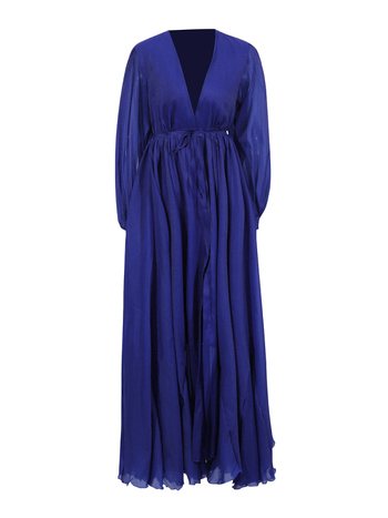 Rochie de seară stil franțuzesc, culoare solidă, decolteu în V adânc, mâneci lungi, fustă lungă cu croială largă