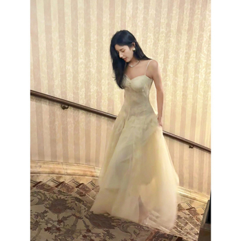 Duga balna haljina bez rukava, s visokim strukom, od poliestera, elegantna večernja haljina