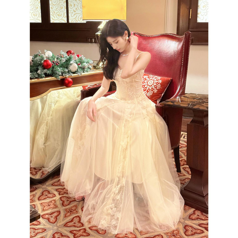 Duga balna haljina bez rukava, s visokim strukom, od poliestera, elegantna večernja haljina