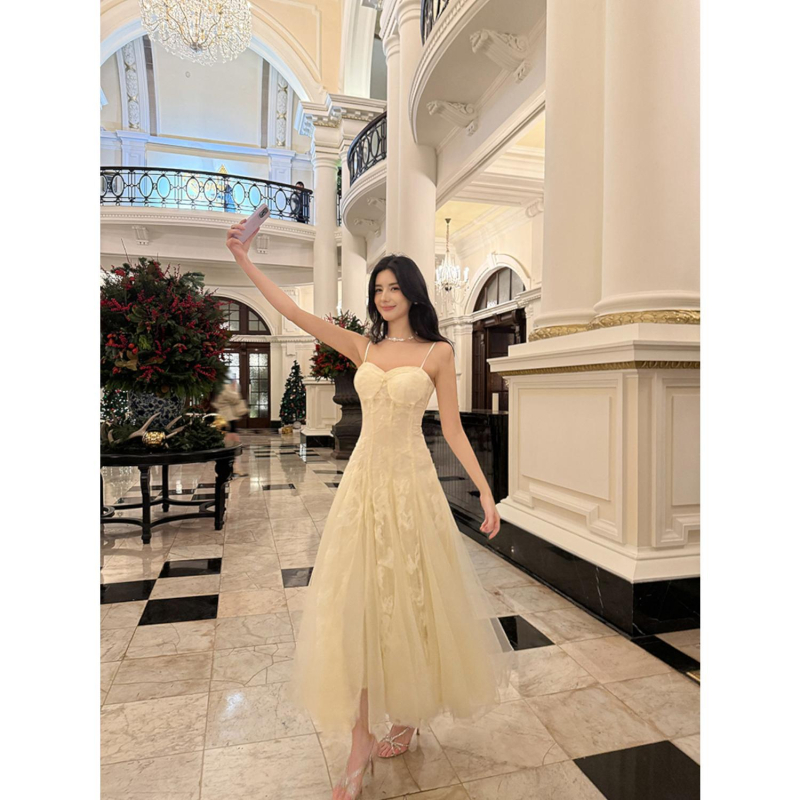 Duga balna haljina bez rukava, s visokim strukom, od poliestera, elegantna večernja haljina