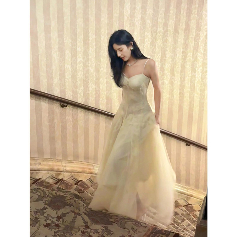 Duga balna haljina bez rukava, s visokim strukom, od poliestera, elegantna večernja haljina