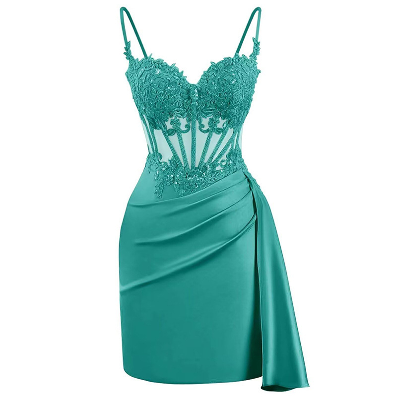 Rochie de seară din plasă cu broderie, fără mâneci, decolteu adânc în V, lungă, material poliester