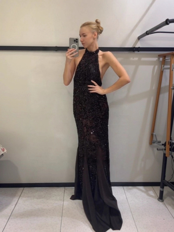 Haljina s halterom, šljokicama, duga haljina od poliestera, visok struk