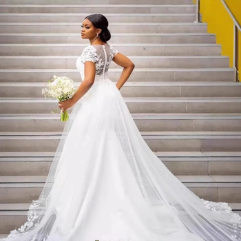 Булчинска рокля с V-образно деколте, мрежеста тъкан, без ръкави, висока талия, силует рибешка опашка, полиестер