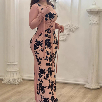 Večernja haljina od poliestera, dugi rukavi, U-izrez, silueta na bokovima, duga dužina