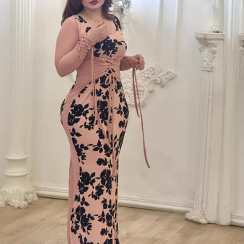 Večernja haljina od poliestera, dugi rukavi, U-izrez, silueta na bokovima, duga dužina