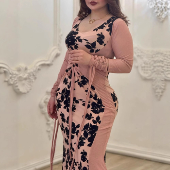 Večernja haljina od poliestera, dugi rukavi, U-izrez, silueta na bokovima, duga dužina