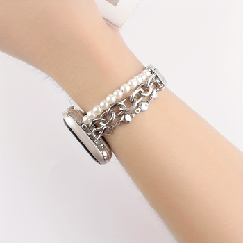 Brățară metalică pentru Apple Watch, în stil brățară, cu perle și lanț Cuban — Rekdn