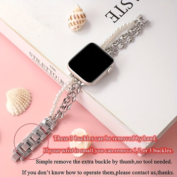 Brățară metalică pentru Apple Watch, în stil brățară, cu perle și lanț Cuban — Rekdn