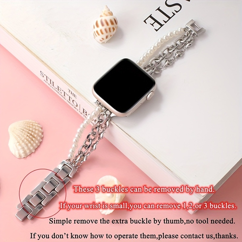 Brățară metalică pentru Apple Watch, în stil brățară, cu perle și lanț Cuban — Rekdn