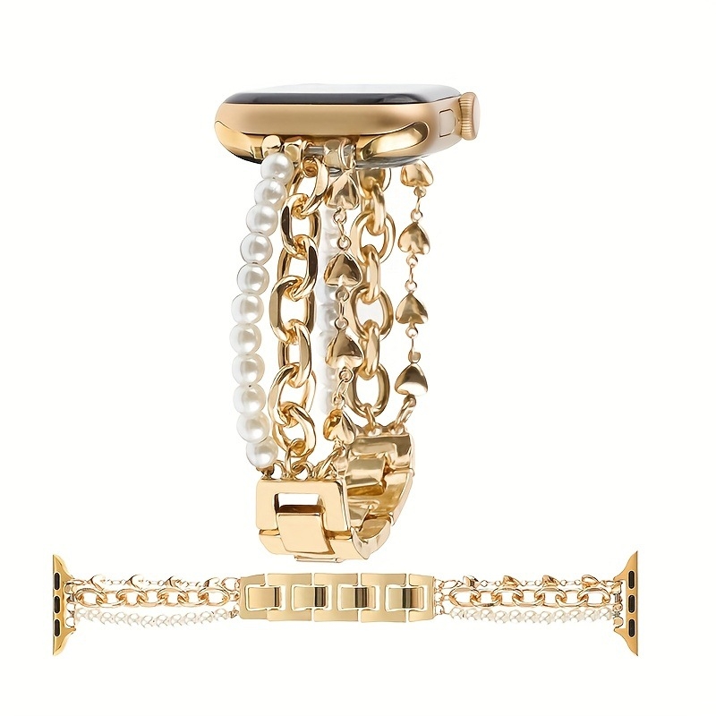Brățară metalică pentru Apple Watch, în stil brățară, cu perle și lanț Cuban — Rekdn