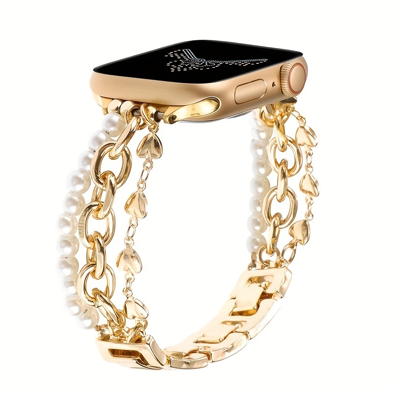 Brățară metalică pentru Apple Watch, în stil brățară, cu perle și lanț Cuban — Rekdn