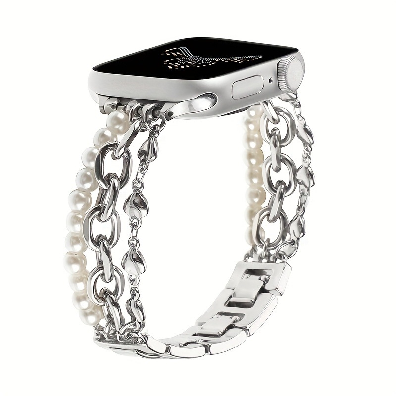 Brățară metalică pentru Apple Watch, în stil brățară, cu perle și lanț Cuban — Rekdn