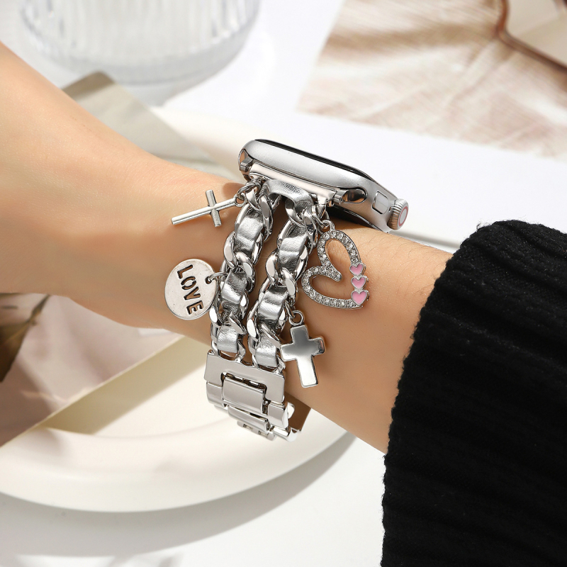 Srebrni križni privjesak u Chanel stilu za remen Apple Watch, metalni 9876se
