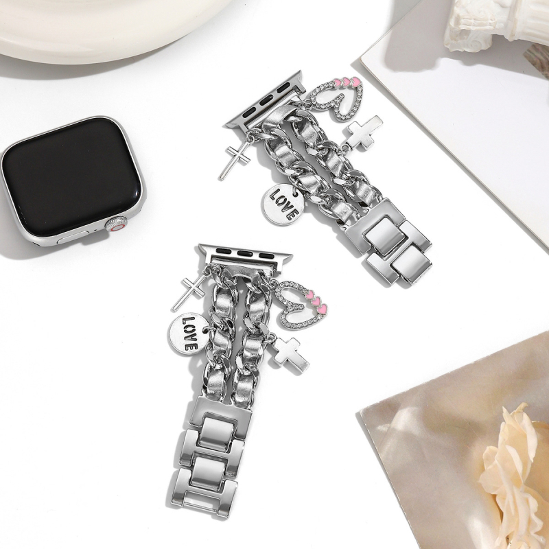 Srebrni križni privjesak u Chanel stilu za remen Apple Watch, metalni 9876se