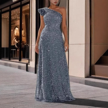 Haljina s jednim ramenom, bez rukava, s toplim otiskom cvjetne izvezenine, bal haljina s ribljim repom, poliester