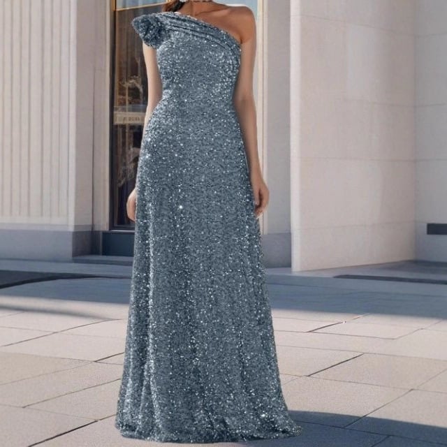 Haljina s jednim ramenom, bez rukava, s toplim otiskom cvjetne izvezenine, bal haljina s ribljim repom, poliester