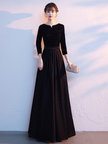 Sieviešu koru diriģentes kleita, garā kleita, rudens 2024, galvenais materiāls trušu kažokāds ≤30%, režģa audums, piedurknes 3/4