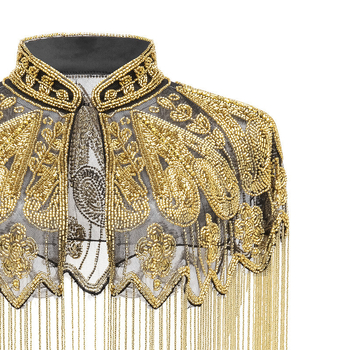 Csillogó gyöngyös ruha-sál kézzel készített bojtokkal – poliészter, minden évszakra, retró bál-stílus