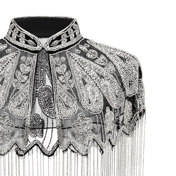 Csillogó gyöngyös ruha-sál kézzel készített bojtokkal – poliészter, minden évszakra, retró bál-stílus