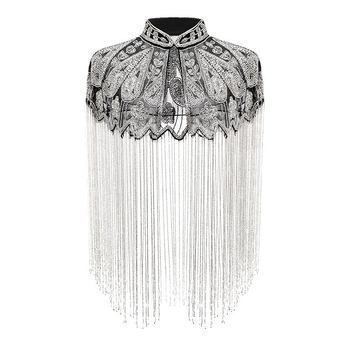 Csillogó gyöngyös ruha-sál kézzel készített bojtokkal – poliészter, minden évszakra, retró bál-stílus