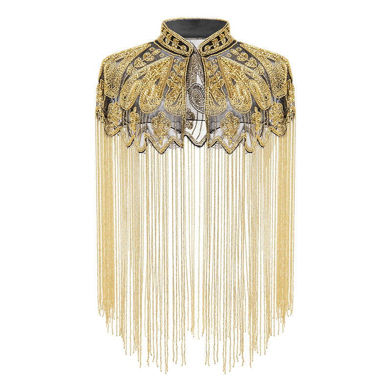 Csillogó gyöngyös ruha-sál kézzel készített bojtokkal – poliészter, minden évszakra, retró bál-stílus