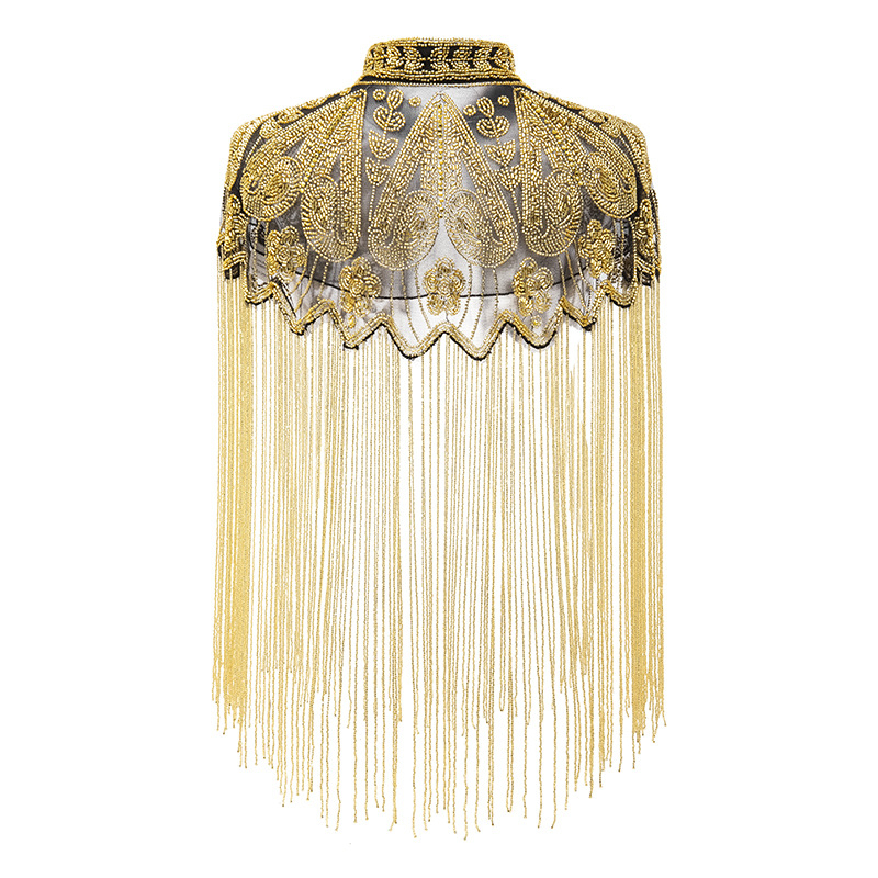 Csillogó gyöngyös ruha-sál kézzel készített bojtokkal – poliészter, minden évszakra, retró bál-stílus