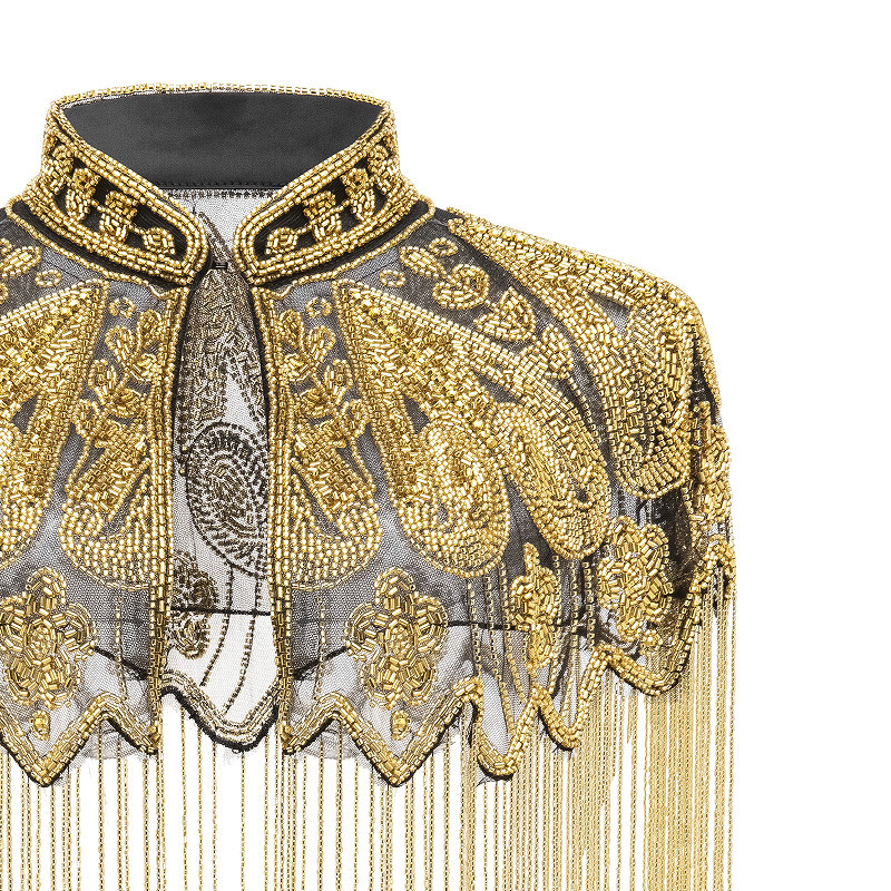 Csillogó gyöngyös ruha-sál kézzel készített bojtokkal – poliészter, minden évszakra, retró bál-stílus