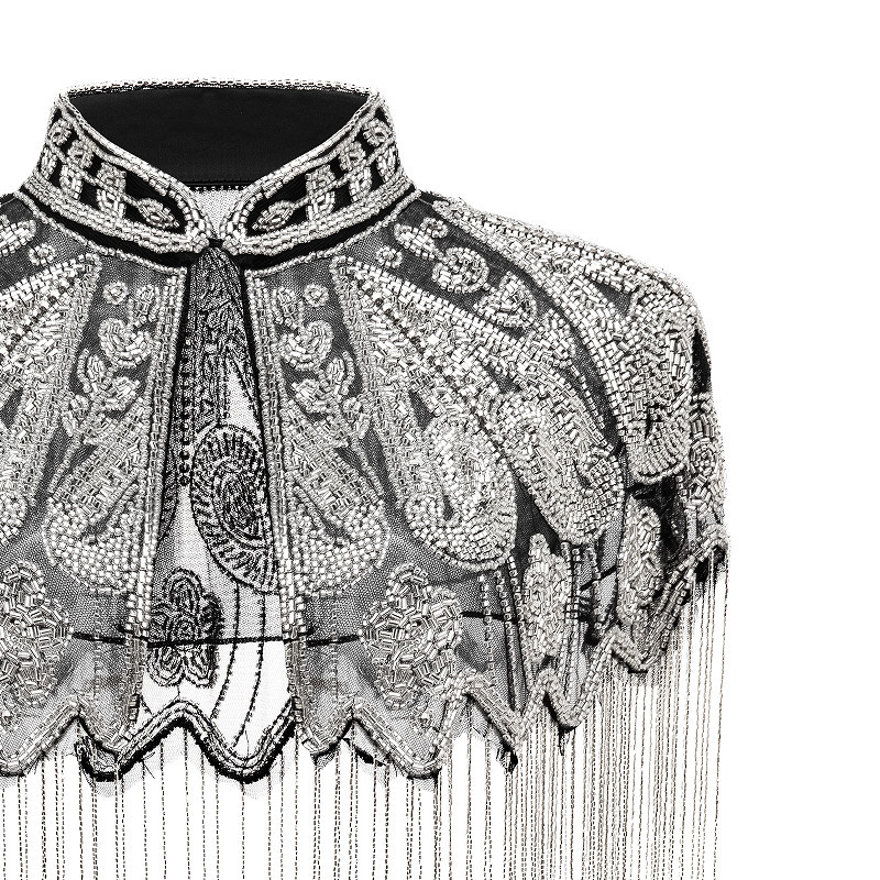 Csillogó gyöngyös ruha-sál kézzel készített bojtokkal – poliészter, minden évszakra, retró bál-stílus