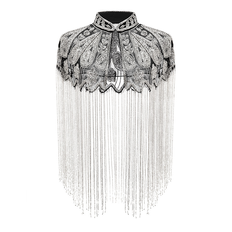 Csillogó gyöngyös ruha-sál kézzel készített bojtokkal – poliészter, minden évszakra, retró bál-stílus