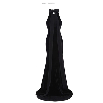 Večernja haljina s halterom, visokim strukom, bez rukava, duga suknja, A-linija silueta