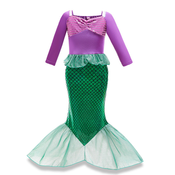 Gyerekeknek szóló sellő hercegnő ruha, rövid ujjú, uszonyos sziluettel, fő anyag 100% poliészter, bélés 100% poliészter, 3–8 éveseknek, nyár