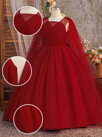 Gyerekeknek készült hosszú ruha, báli és zenei előadásokhoz, hercegnő stílus, 65% poliészter és 35% pamut bélés, enzimes mosású anyag, 8 éves vagy idősebbeknek