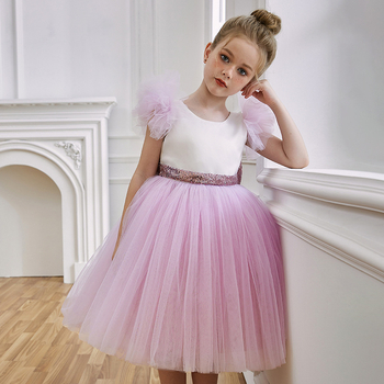 Gyerekeknek szóló mesh-re vagy hálószövésű anyagból készült hercegnő ruha bulikra és fellépésekre, poliészter külső, pamut bélés, 3–8 éveseknek