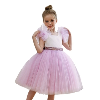 Gyerekeknek szóló mesh-re vagy hálószövésű anyagból készült hercegnő ruha bulikra és fellépésekre, poliészter külső, pamut bélés, 3–8 éveseknek