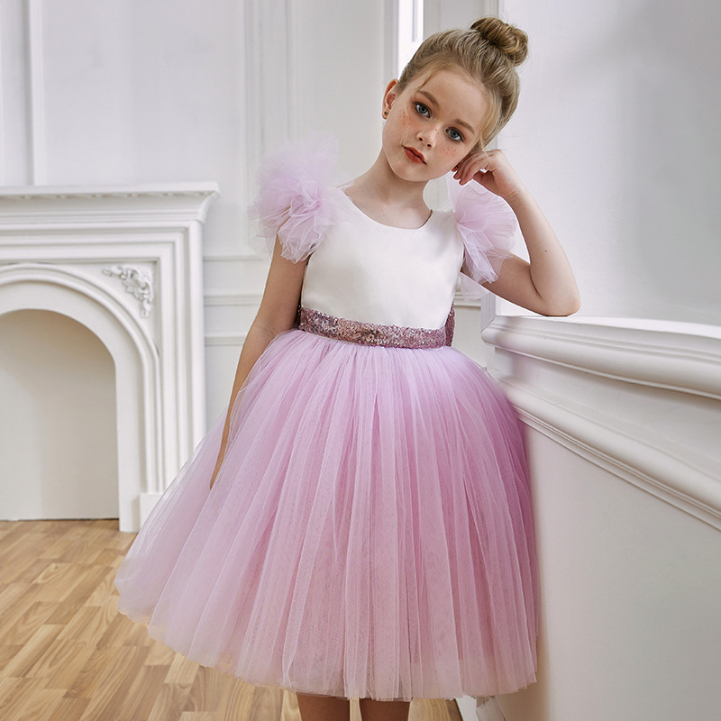 Gyerekeknek szóló mesh-re vagy hálószövésű anyagból készült hercegnő ruha bulikra és fellépésekre, poliészter külső, pamut bélés, 3–8 éveseknek