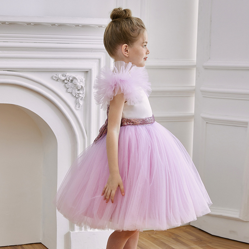 Gyerekeknek szóló mesh-re vagy hálószövésű anyagból készült hercegnő ruha bulikra és fellépésekre, poliészter külső, pamut bélés, 3–8 éveseknek
