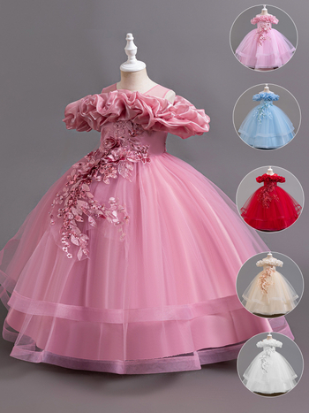 Gyermekek hercegnő ruhája tüll szoknyával - fő anyag 100% poliészter, bélés 35% pamut, anyag hajtogatás, édes hercegnő stílus, könnyű luxus, nyár 2024