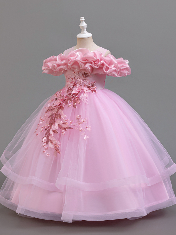 Gyermekek hercegnő ruhája tüll szoknyával - fő anyag 100% poliészter, bélés 35% pamut, anyag hajtogatás, édes hercegnő stílus, könnyű luxus, nyár 2024