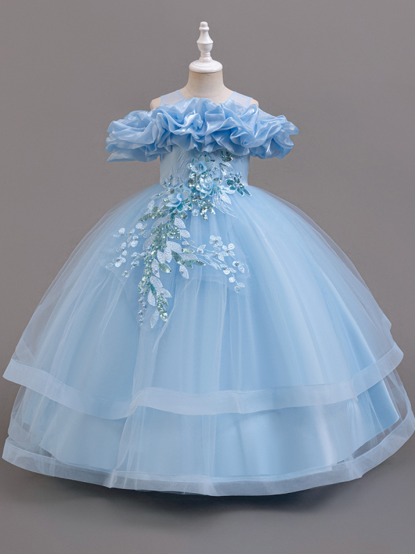Gyermekek hercegnő ruhája tüll szoknyával - fő anyag 100% poliészter, bélés 35% pamut, anyag hajtogatás, édes hercegnő stílus, könnyű luxus, nyár 2024