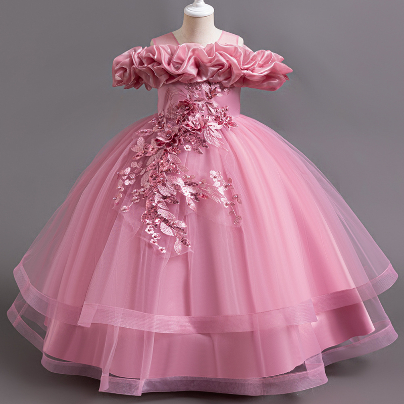 Gyermekek hercegnő ruhája tüll szoknyával - fő anyag 100% poliészter, bélés 35% pamut, anyag hajtogatás, édes hercegnő stílus, könnyű luxus, nyár 2024