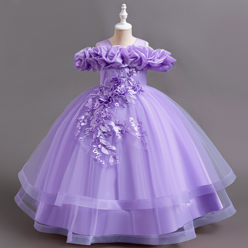 Gyermekek hercegnő ruhája tüll szoknyával - fő anyag 100% poliészter, bélés 35% pamut, anyag hajtogatás, édes hercegnő stílus, könnyű luxus, nyár 2024