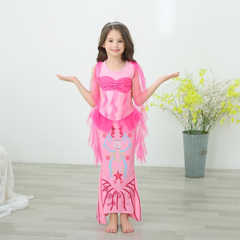 Rochie pentru fete, prințesă sirenă din satin, mâneci scurte, pentru copii 3–8 ani