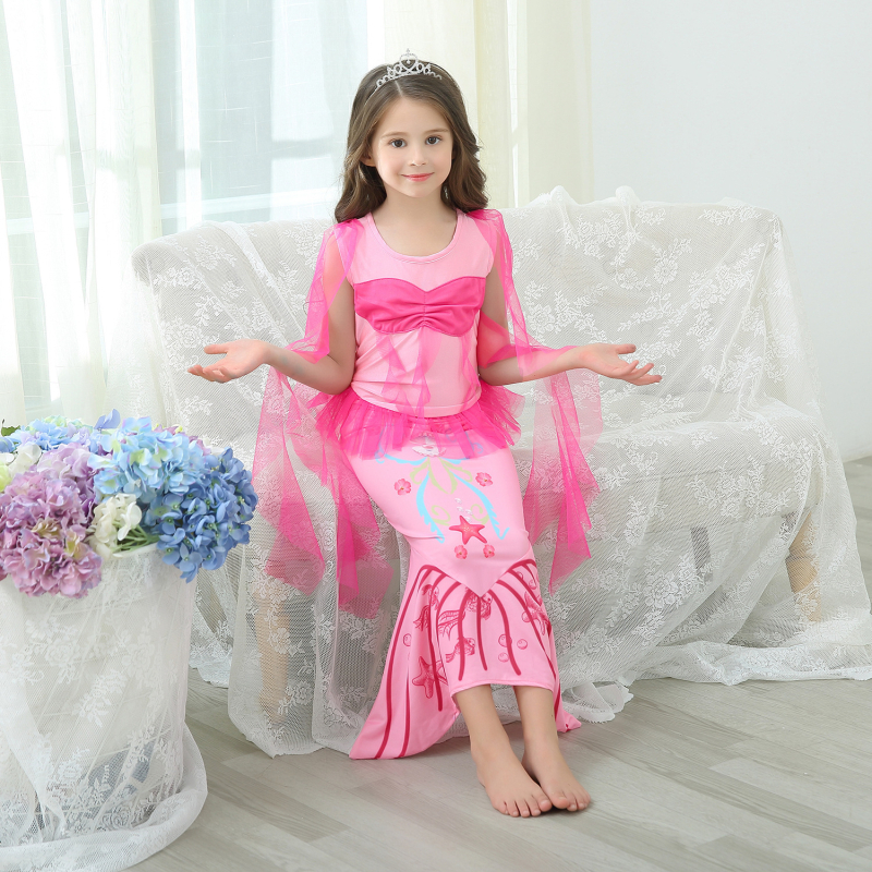 Rochie pentru fete, prințesă sirenă din satin, mâneci scurte, pentru copii 3–8 ani